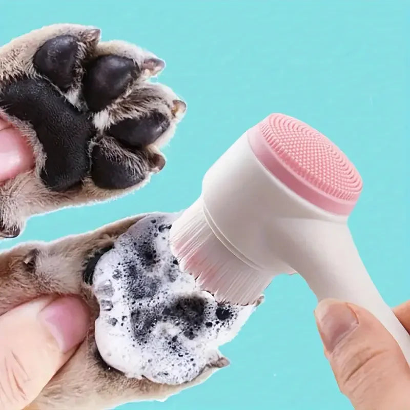 Silicone Pet Paw Cleaner & Massage Brush – Dual-Sided Grooming Tool (Pink)