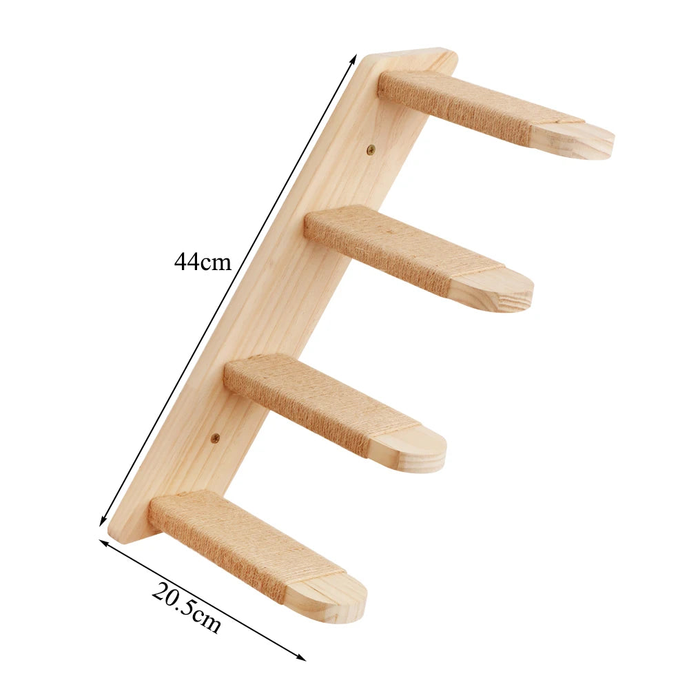 Cat Wall-Mounted Climbing Set – Wooden Hammocks, Perches, Sisal Ladder & Scratching Shelves