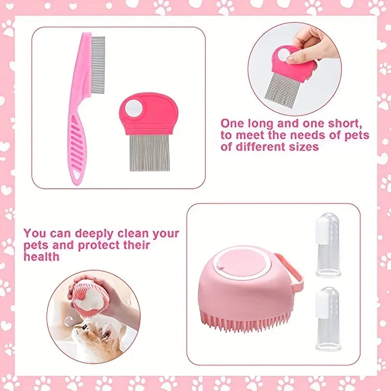 Purrfectly Pampered: 8-Piece Pink Grooming Kit for Cats & Small Pets