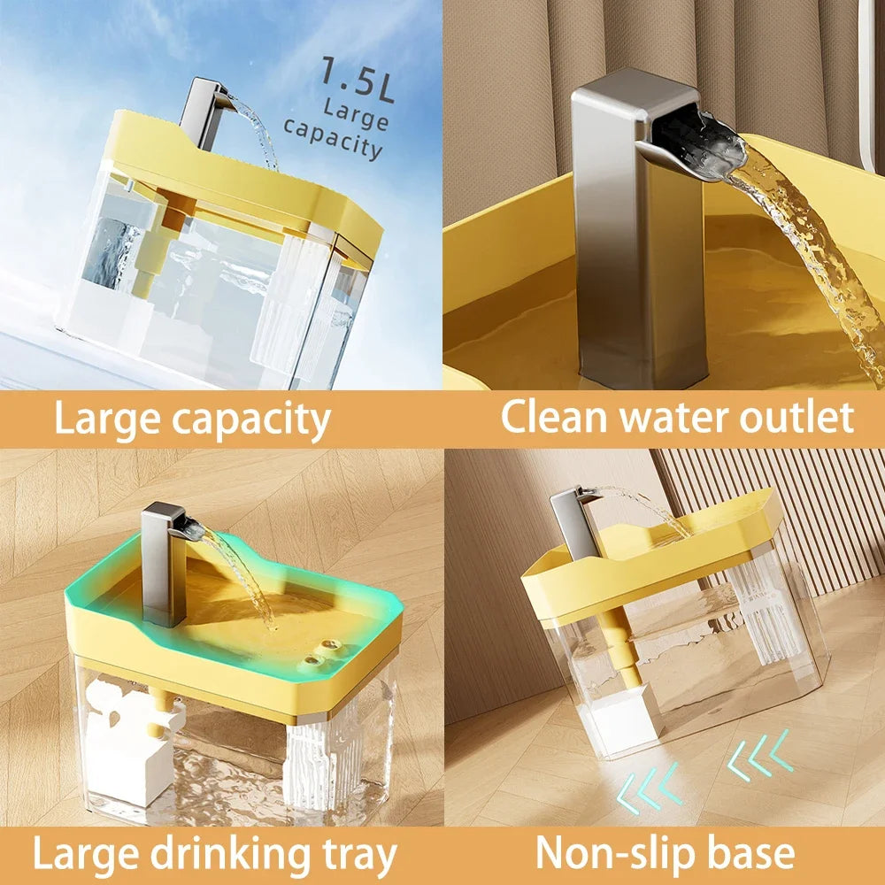 Automatic Cat Water Fountain – USB Powered with 1.5L Tank, Anti-Dry Pump & 3-Mode Filtering System