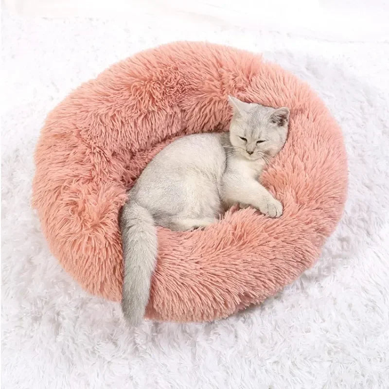 Ultra-Soft Plush Donut Cat Bed β Calming, Washable & Cozy for Deep Sleep
