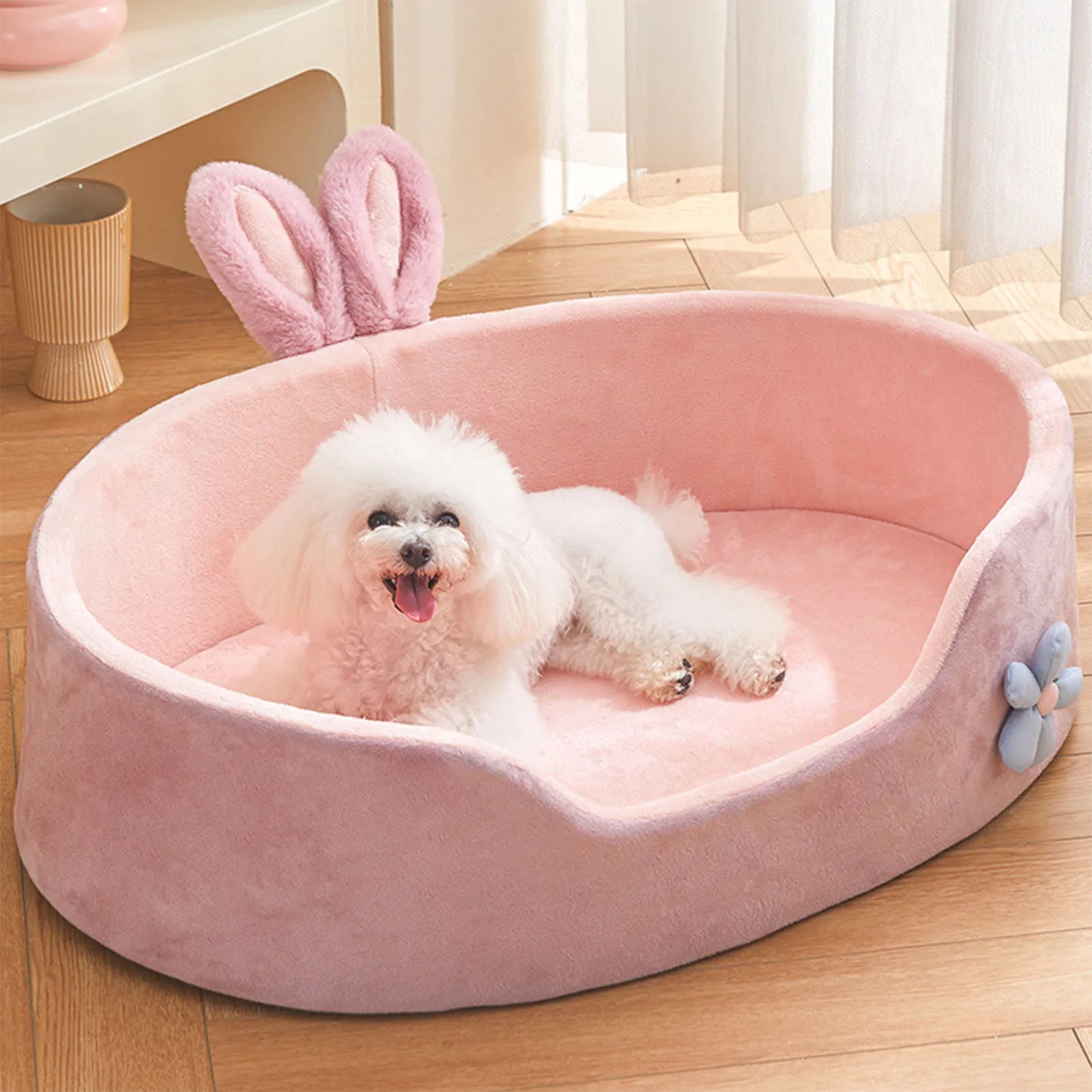 Pink All-Season Washable Pet Bed – Soft, Cozy & Detachable for Small Cats & Dogs