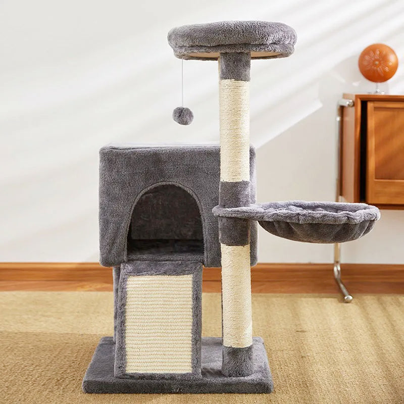 Luxury Multi-Level Cat Tree Tower – Double Condos, Hammock, Sisal Scratching Posts & Dangling Toys