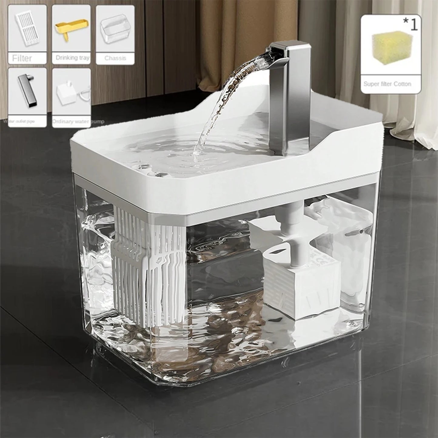 Automatic Cat Water Fountain – USB Powered with 1.5L Tank, Anti-Dry Pump & 3-Mode Filtering System