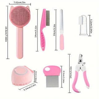 Purrfectly Pampered: 8-Piece Pink Grooming Kit for Cats & Small Pets