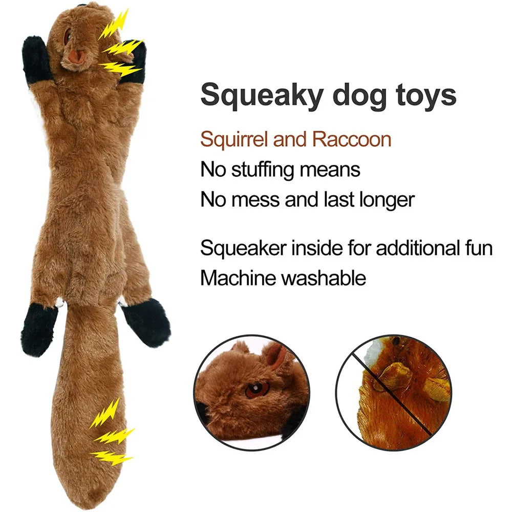 Stuffing-Free Squeaky Animal Dog Toy – Raccoon, Squirrel, Fox & More!