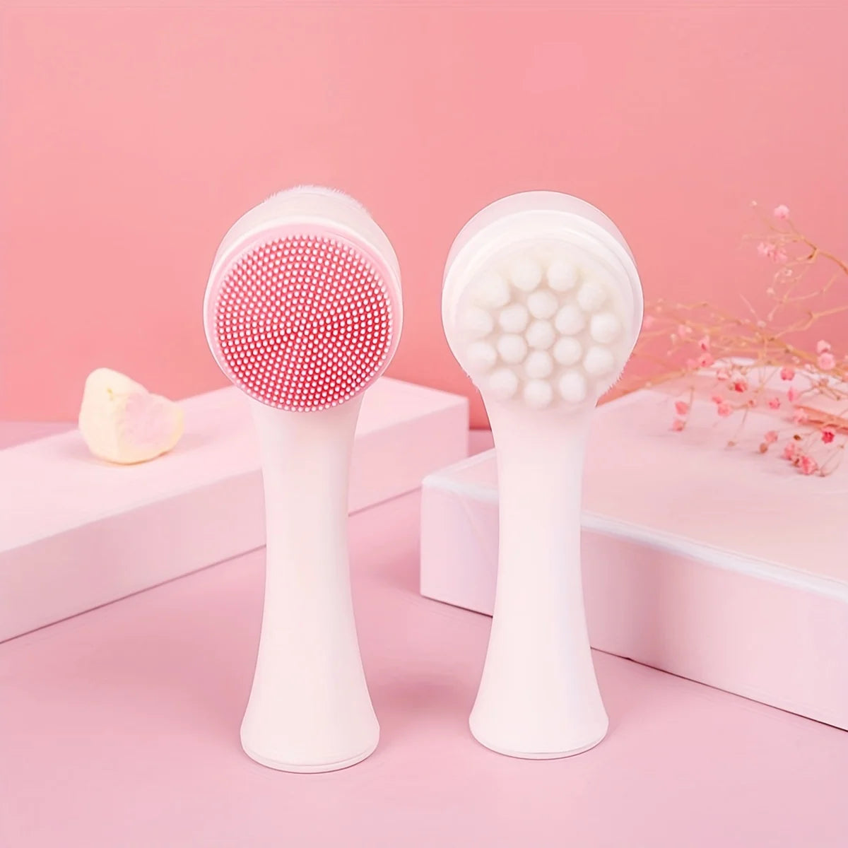 Silicone Pet Paw Cleaner & Massage Brush – Dual-Sided Grooming Tool (Pink)