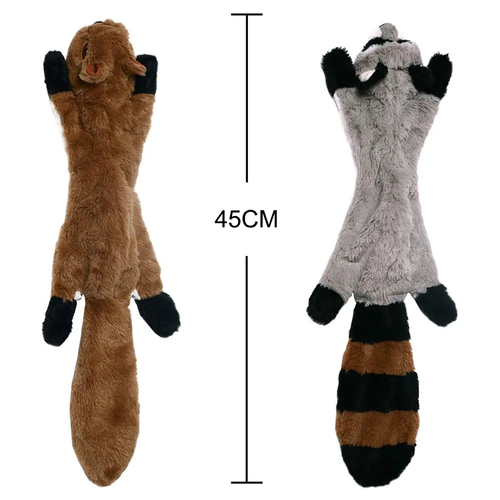 Stuffing-Free Squeaky Animal Dog Toy – Raccoon, Squirrel, Fox & More!