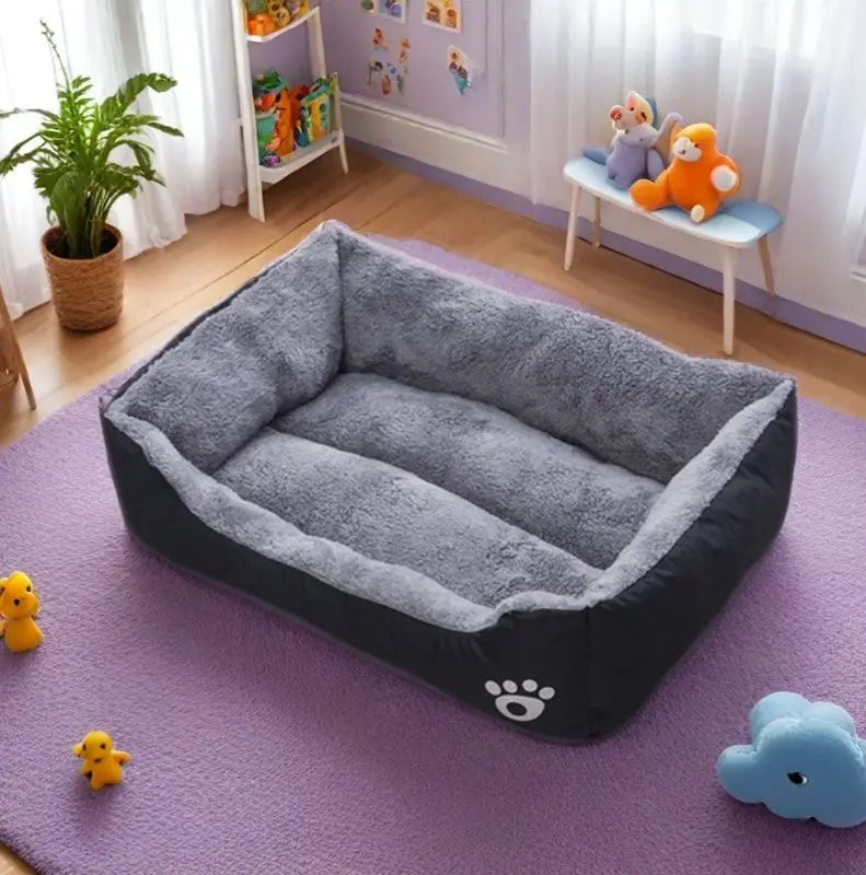 Black Plush Dog Bed – Non-Slip, Breathable Sleeping Mat for Small to Large Dogs