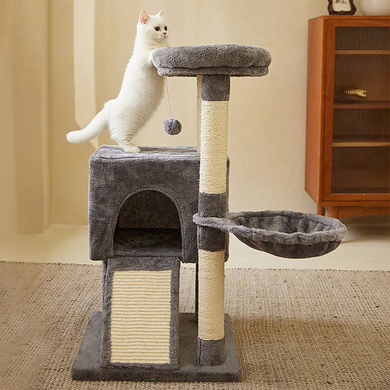 Luxury Multi-Level Cat Tree Tower – Double Condos, Hammock, Sisal Scratching Posts & Dangling Toys