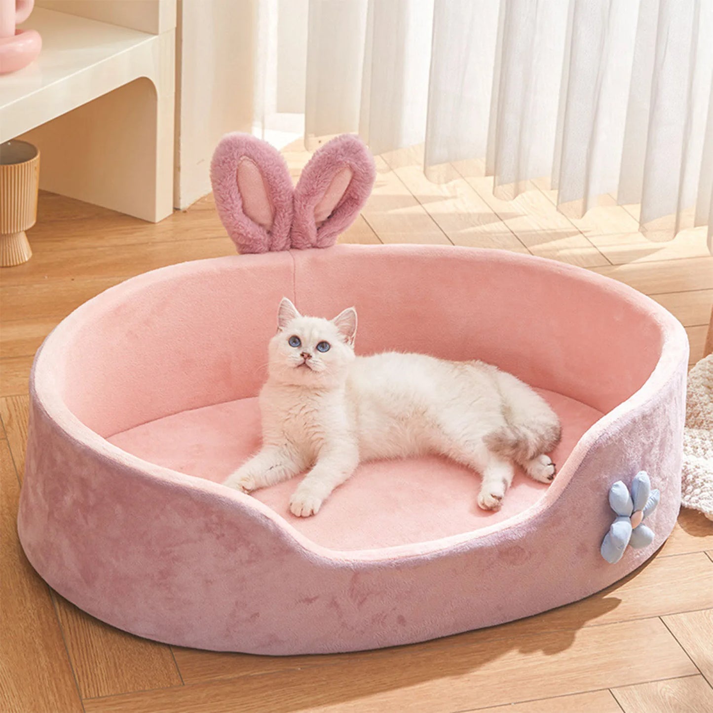 Pink All-Season Washable Pet Bed – Soft, Cozy & Detachable for Small Cats & Dogs