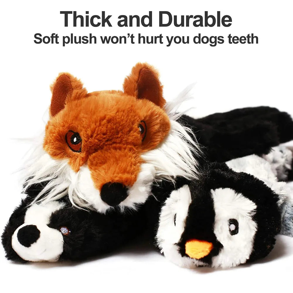 Stuffing-Free Squeaky Animal Dog Toy – Raccoon, Squirrel, Fox & More!