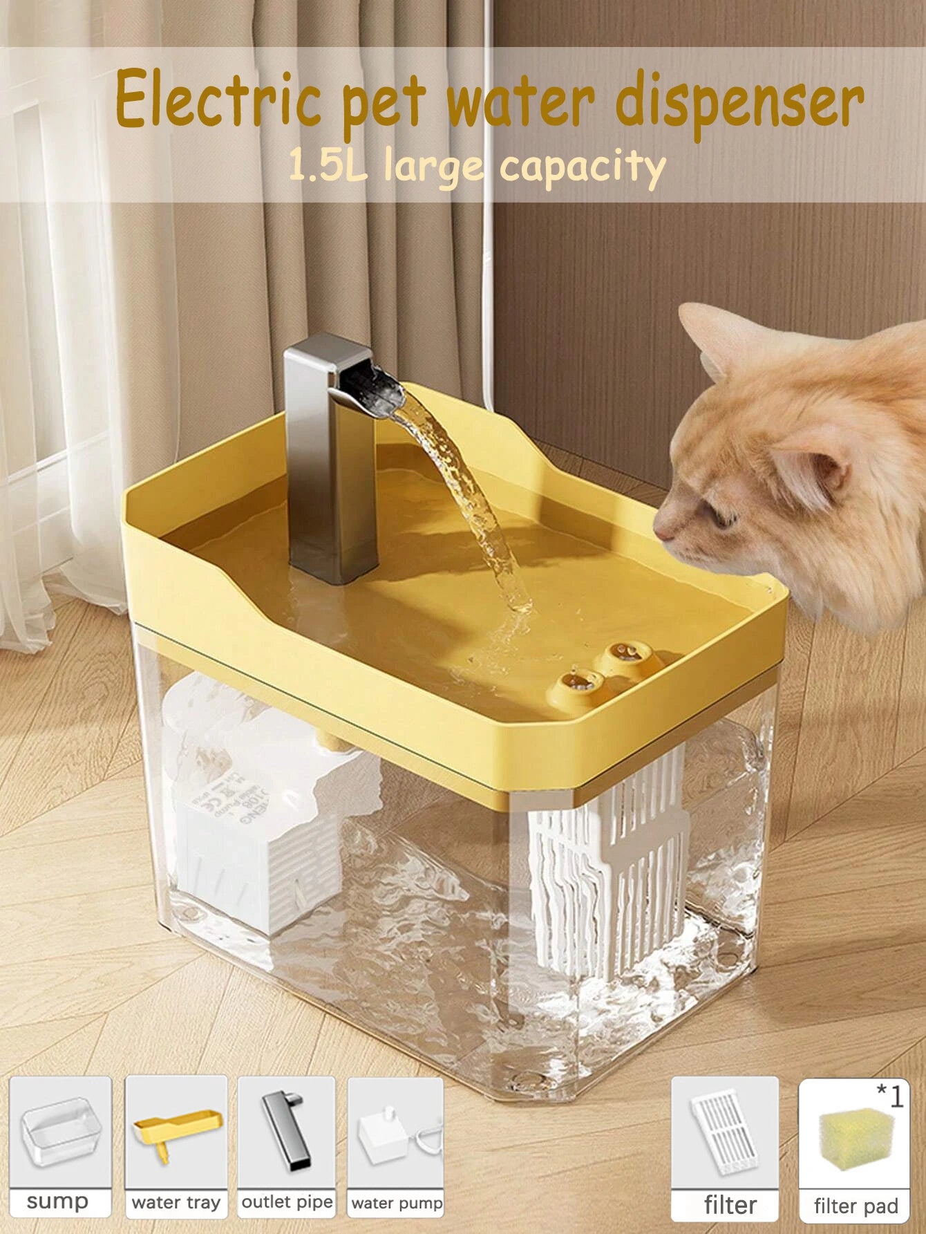 Automatic Cat Water Fountain – USB Powered with 1.5L Tank, Anti-Dry Pump & 3-Mode Filtering System