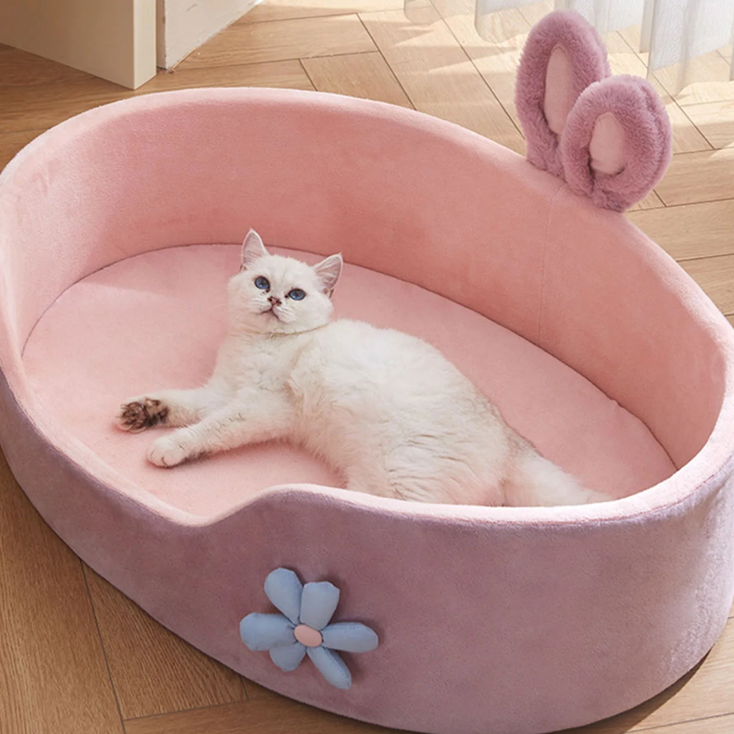 Pink All-Season Washable Pet Bed – Soft, Cozy & Detachable for Small Cats & Dogs