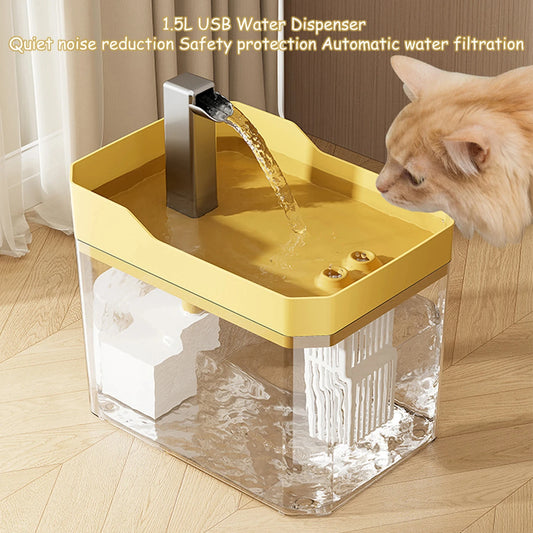 Automatic Cat Water Fountain – USB Powered with 1.5L Tank, Anti-Dry Pump & 3-Mode Filtering System