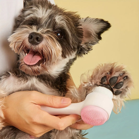 Silicone Pet Paw Cleaner & Massage Brush – Dual-Sided Grooming Tool (Pink)