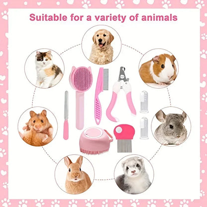 Purrfectly Pampered: 8-Piece Pink Grooming Kit for Cats & Small Pets