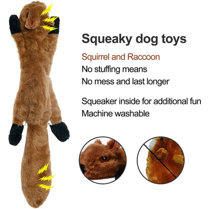 Stuffing-Free Squeaky Animal Dog Toy – Raccoon, Squirrel, Fox & More!