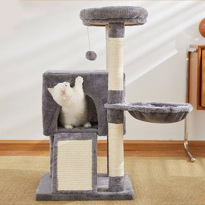 Luxury Multi-Level Cat Tree Tower – Double Condos, Hammock, Sisal Scratching Posts & Dangling Toys
