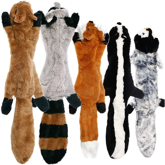 Stuffing-Free Squeaky Animal Dog Toy – Raccoon, Squirrel, Fox & More!