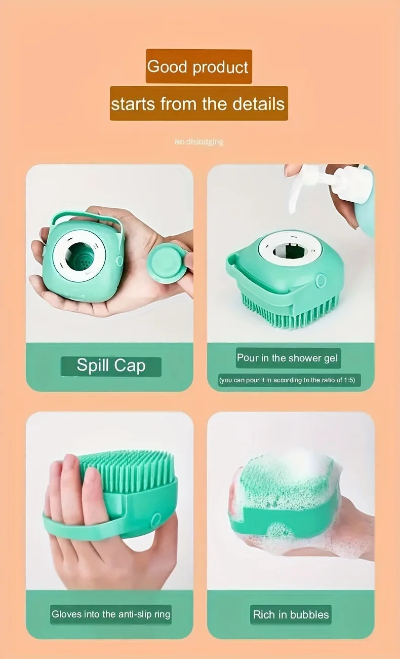 2-in-1 Pet Shampoo & Massage Brush – Silicone Bath Time Buddy for Cats & Dogs