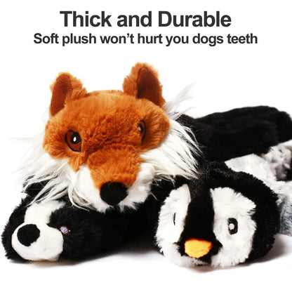 Stuffing-Free Squeaky Animal Dog Toy – Raccoon, Squirrel, Fox & More!