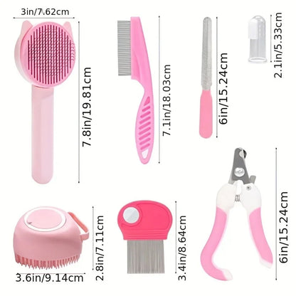 Purrfectly Pampered: 8-Piece Pink Grooming Kit for Cats & Small Pets