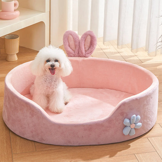 Pink All-Season Washable Pet Bed – Soft, Cozy & Detachable for Small Cats & Dogs